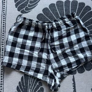 Reformation Black and White Plaid High Waist Shorts in Linen